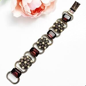 Vintage 1940's Baroque Revival Plum Colored Glass Stone Bracelet